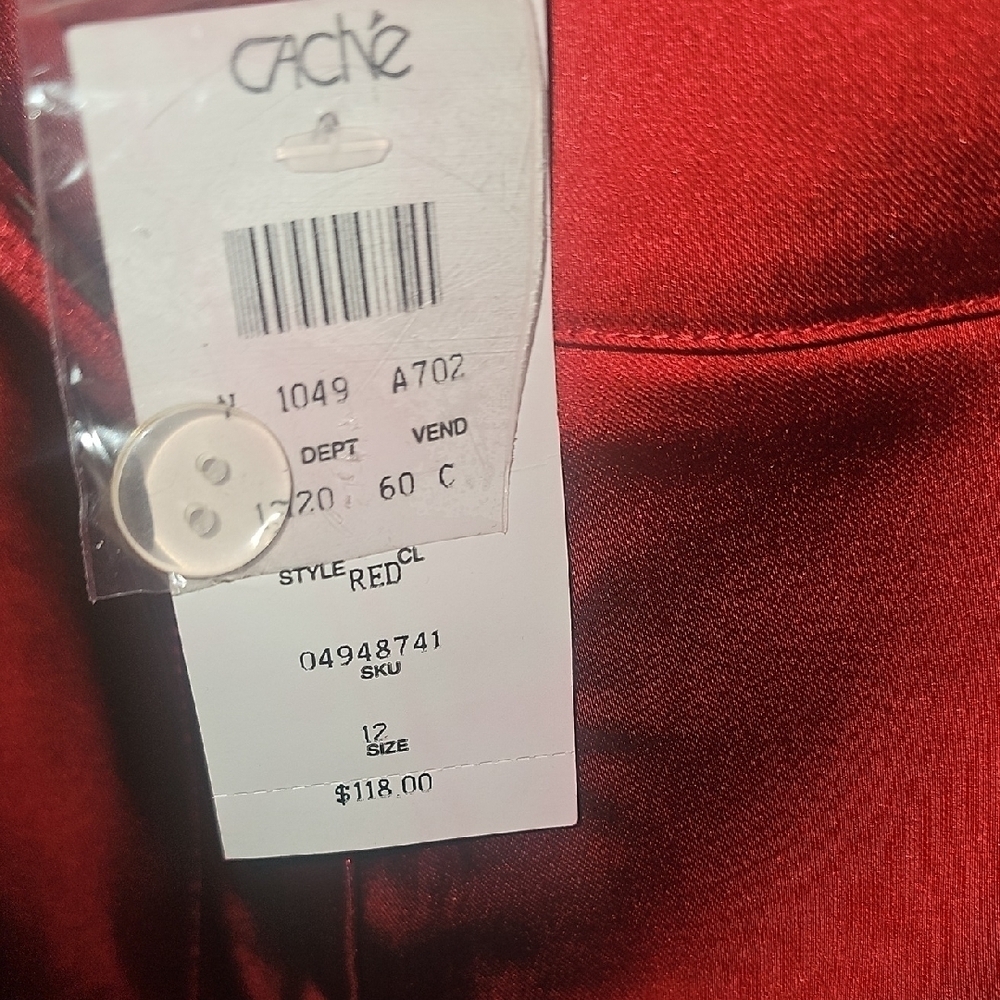 Cache NWT Red Straight Leg Shiny Dress Pants Size 12 - Picture 7 of 11